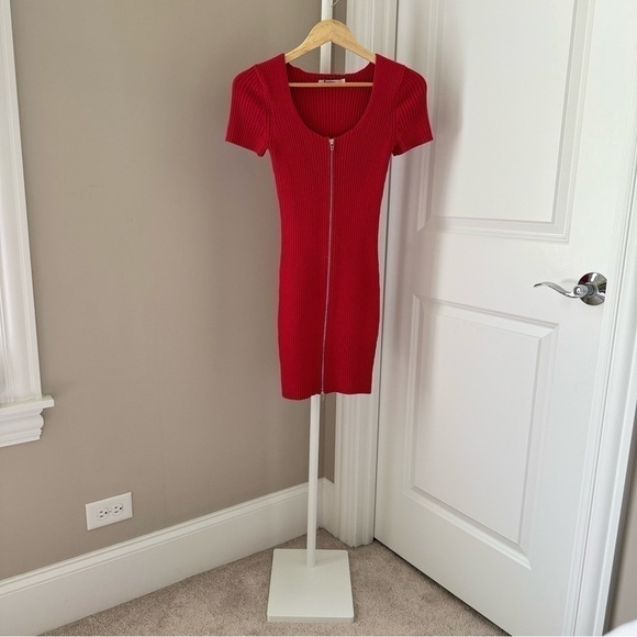 T by Alexander Wang Red Ribbed Knit Dress - Picture 3 of 8